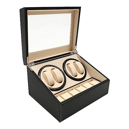 MIIWWOWO Automatik Uhrenbeweger Watch Winder Uhrenbox Automatikuhren Uhrenständer, 4+6 PU Leder Uhrendreher Automatikuhren Watch Box Leiser Uhrenbeweger