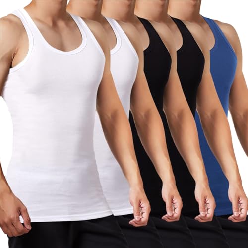 FALARY Unterhemd Herren Tank Top 5er Pack gekämmte Feinripp Baumwolle, 2 Schwarz 2 Weiß 1 Marine, 4XL