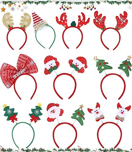 Birshe 10 Stück Weihnachten Stirnband,Haarband Weihnachten,Rentiergeweih Spaß,Weihnachten Rentier Kostüm Stirnbänder,Mode Stirnband,Haarreifen mit Schöne Ohren,für Kinder Erwachsene,Party Favors