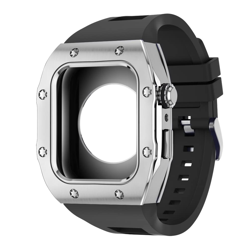 KANUZ Modifikations-Mod-Kit für Apple Watch, Armband 8, 7, 44 mm, 45 mm, Silikonband, Metallrahmen, Zubehör für iWatch Serie 6, 5, 4 SE (Farbe: A, Größe: 44 mm für 6/5/4/SE)