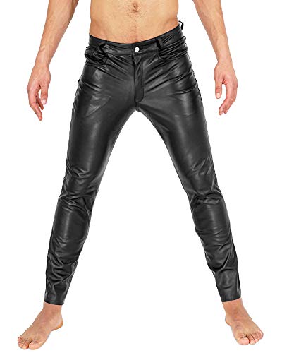 Bockle® Tube Aniline Zip Leder Jeans Lederhose Herren Tube Röhre Skinny Slim Fit Herren, Size: W36/L36