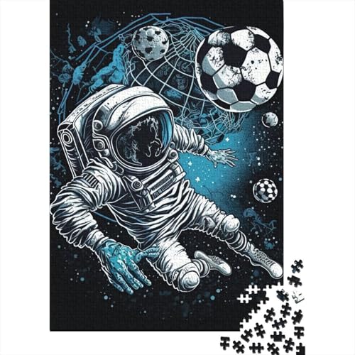 Astronaut spielt Fußball, Holzpuzzle für Teenager, 1000 Teile, Puzzle für Erwachsene, Teenager, interessantes Puzzle zur Stressreduzierung, 75 x 50 cm