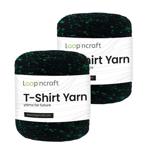 Textilgarn 2er-Set, Grüne Flecken, Loopncraft, 2 X 750g, T-Shirt Yarn, Recyling Garn