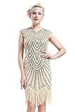 BABEYOND Damen Kleid voller Pailletten 20er Stil Runder Ausschnitt Inspiriert von Great Gatsby Kostüm Kleid (M (Fits 72-82 cm Waist & 90-100 cm Hips), Beige)