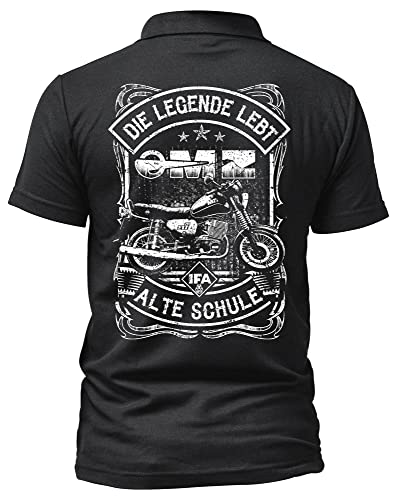 Alte Schule MZ Herren Poloshirt | DDR Shirt - Logo - Kurzarm - Nostalgie - Ossi - Motorrad - Moped - IFA Shirt | ETZ Schwarz (L)