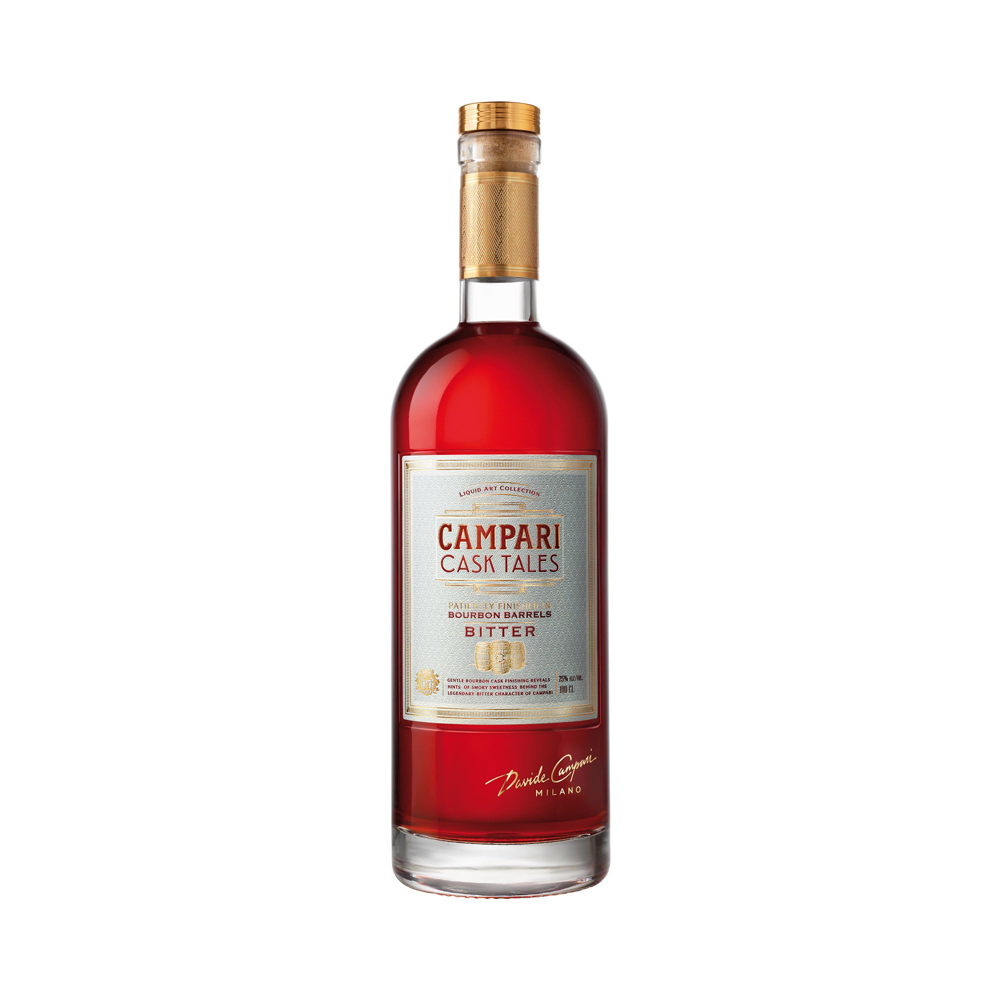 Campari Cask Tales 25% Vol. - Campari-Kräuterprofil mit fruchtig, süß cremigem Bittergeschmack - gereift in Bourbonfässern - 1,0 l