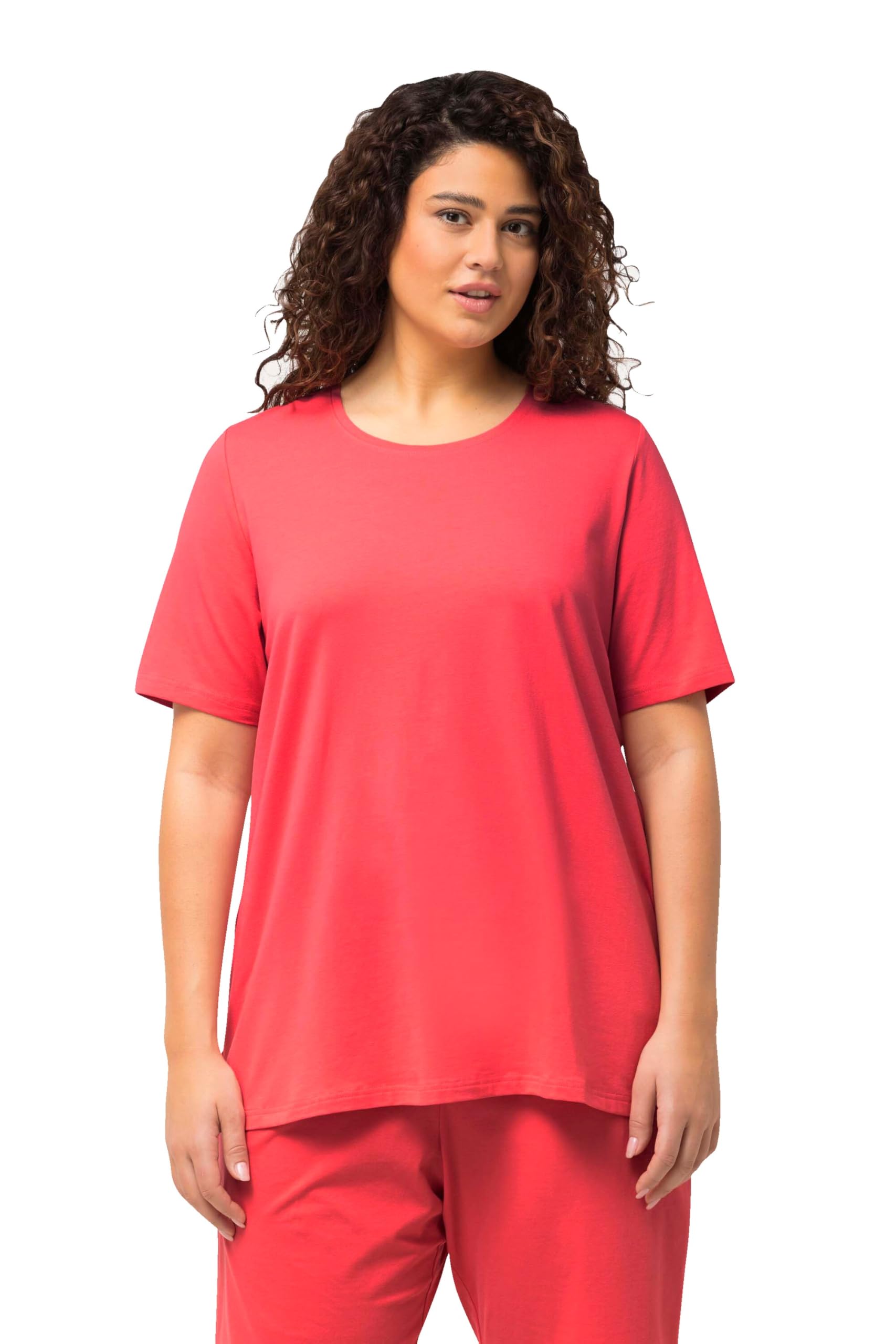 Ulla Popken Damen große Größen Übergrößen Plus Size T-Shirt, A-Linie, Rundhalsausschnitt, Halbarm dunkel Koralle 50+ 807264515-50+