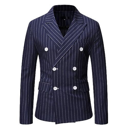 Herren Sakko,Leichter Blazer Für Herren, Slim Fit Jacke, Langärmelig, Zweireihig, Maßgeschneiderter Blazer, Streifen, Strickjacke, Lässig, Business, Eleganter Anzug, Sportmantel, Abendessen, Bla