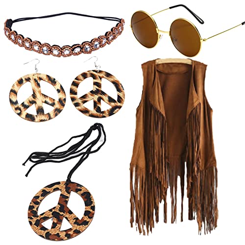 LIbgiubhy Hippie-Kleidung, Hippie-Kostüm, Outfits für Party, Retro-Sonnenbrille, Halloween-Kostüm für Damen