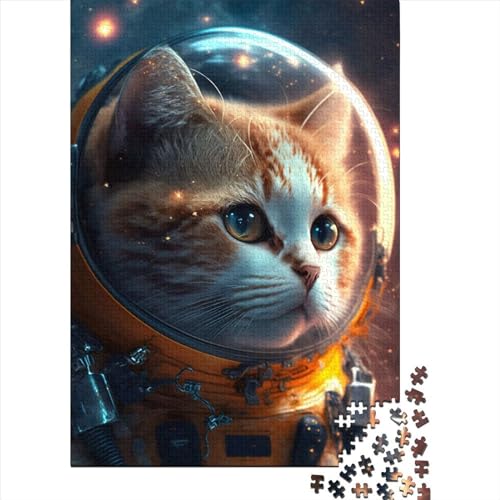 Space Cat Holzpuzzle für Erwachsene Puzzle 1000 Puzzles für Erwachsene 1000 Teile Holzpuzzle für Erwachsene Teenager (Größe: 75 x 50 cm)