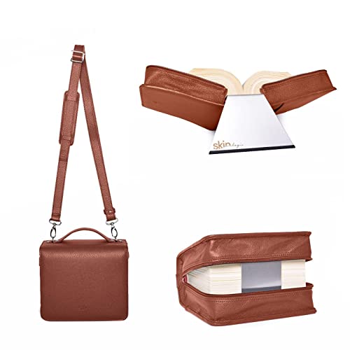 SchönfelderSkin Puro Cognac-beige, Buchhüllen-Tasche mit Buchstütze und Tragegurt