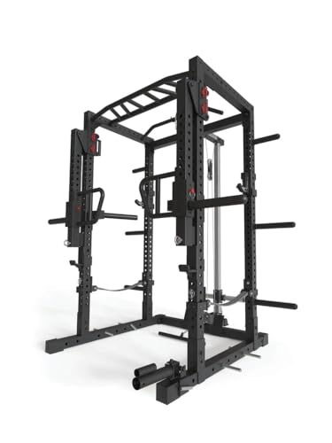 Atletica R7-Raiden Power Rack | Squat Rack mit Latzug | Jammer Arms |Safety Straps | Multi-Grip Klimmzugstange| Dip Station | J-Hooks, Weight Pins, Landmine Größe 220 cm