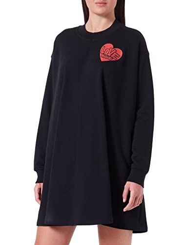 Love Moschino Damen A-line Long Sleeves Maxi in 100% Cotton Fleece Dress, Schwarz, 40 EU