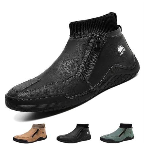 OTEB Handgemachte italienische Wildlederstiefel for Herren, Barfuß-Laufschuhe mit breiter Spitze, handgemachte rutschfeste Freizeit-Sneaker(Black,46 EU)