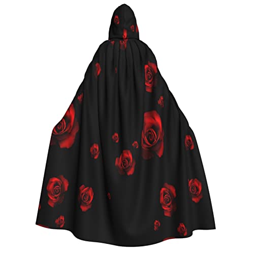 WURTON Kapuzenumhang mit roter Rose und schwarzem Hintergrund, Unisex, für Halloween, Karneval, Cosplay, vielseitig, für Erwachsene