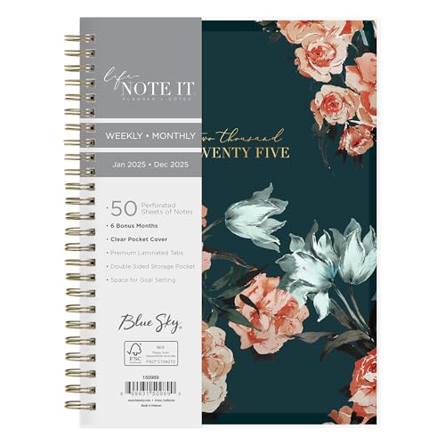 Blu Sky Life - Note it® Planungskalender + Notizen, Dania Dark, Wochen-/Monatslayout, Sicherheitsdrahtbindung (Dania Dark- 2025, 14,9 x 21,9 cm)