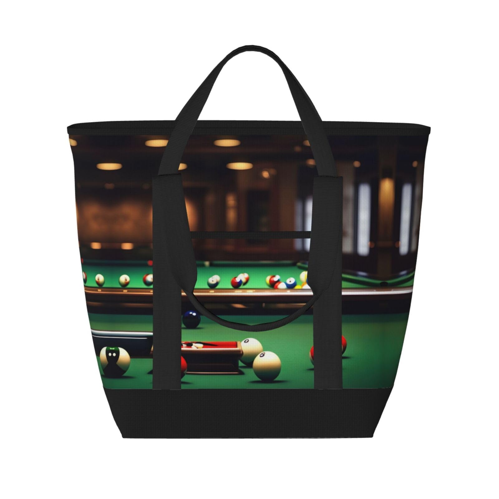 YQxwJL Isolierte Kühltasche mit Billard-Druck, großes Fassungsvermögen, Einkaufstasche, Reisen, Strand, wiederverwendbare Einkaufstasche für Erwachsene, Schwarz, Einheitsgröße