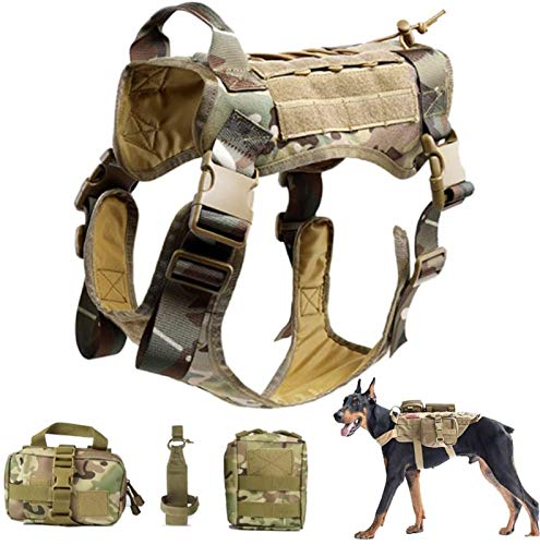 DHGTEP Taktische Hundeweste Diensthundegeschirr Molle Hundetrainingsgeschirr, Antiziehgeschirr Weste mit Tragegriff und Abnehmbaren Taschen für Mittlere Große Hunde (Color : Multi-Colored, Size : L)