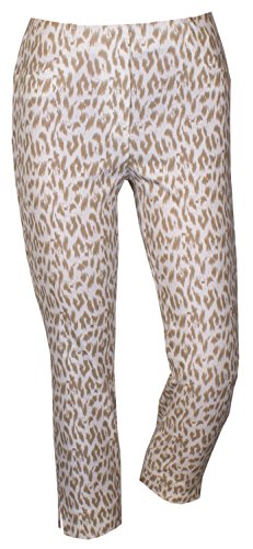 Stehmann Loli-602,Leoprint,Capri Stretchhose mit schmalem Bein Größe 42, Farbe Sand-Weiss