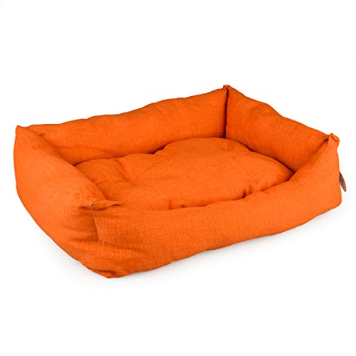 Duvoplus, Rechteckiges Hundebett, Velours, Tangerine, 85 x 70 x 20 cm, Orange, gepolstertes Kissen für Hunde, waschbar bei 30 °C, Elegantes Design, geeignet für den Korb, Bequeme Position