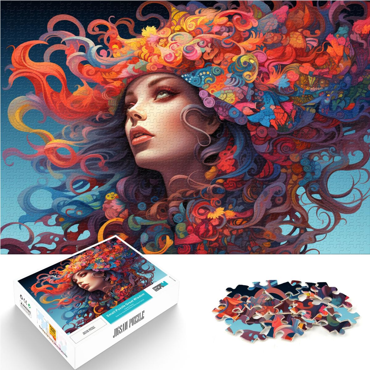 Puzzle, Bunte psychedelische Frau, für Erwachsene, 1000 Teile, Puzzle, Holzpuzzle, anspruchsvoll, Aber unterhaltsam und humorvoll, 1000 Teile (50 x 75 cm)