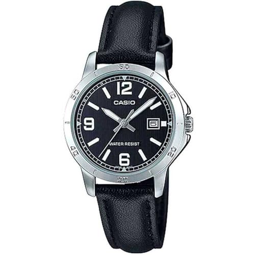 Casio LTP-V004L-1B Women's Black Leather Band Black Dial Date Analog Dress Watch