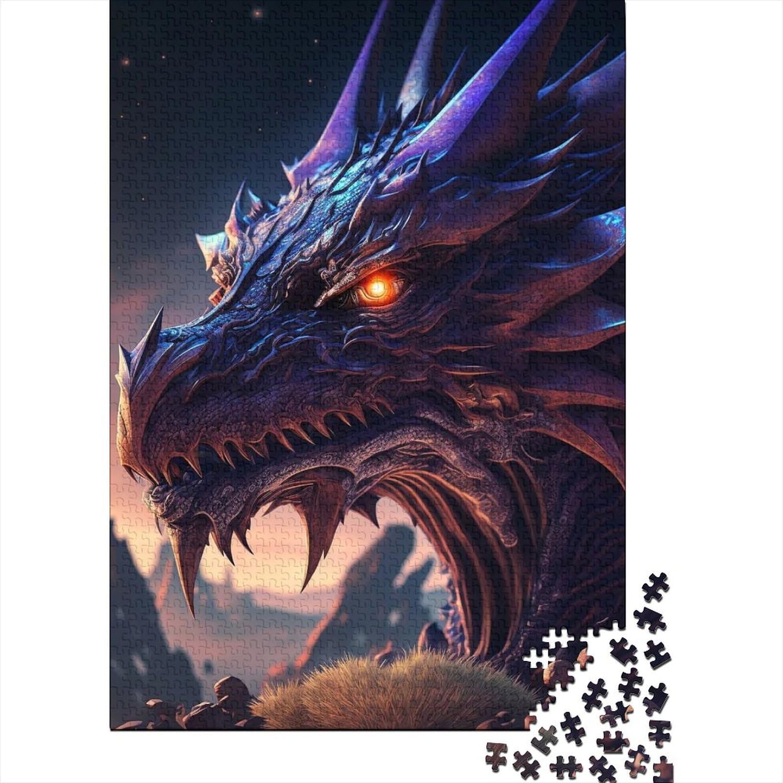 Schwieriges, anspruchsvolles Puzzle, 1000 Teile, Amethyst-Drachen, Holzpuzzle für Erwachsene und Teenager, Puzzle, Mitmachspiel, Familiendekoration, 75 x 50 cm