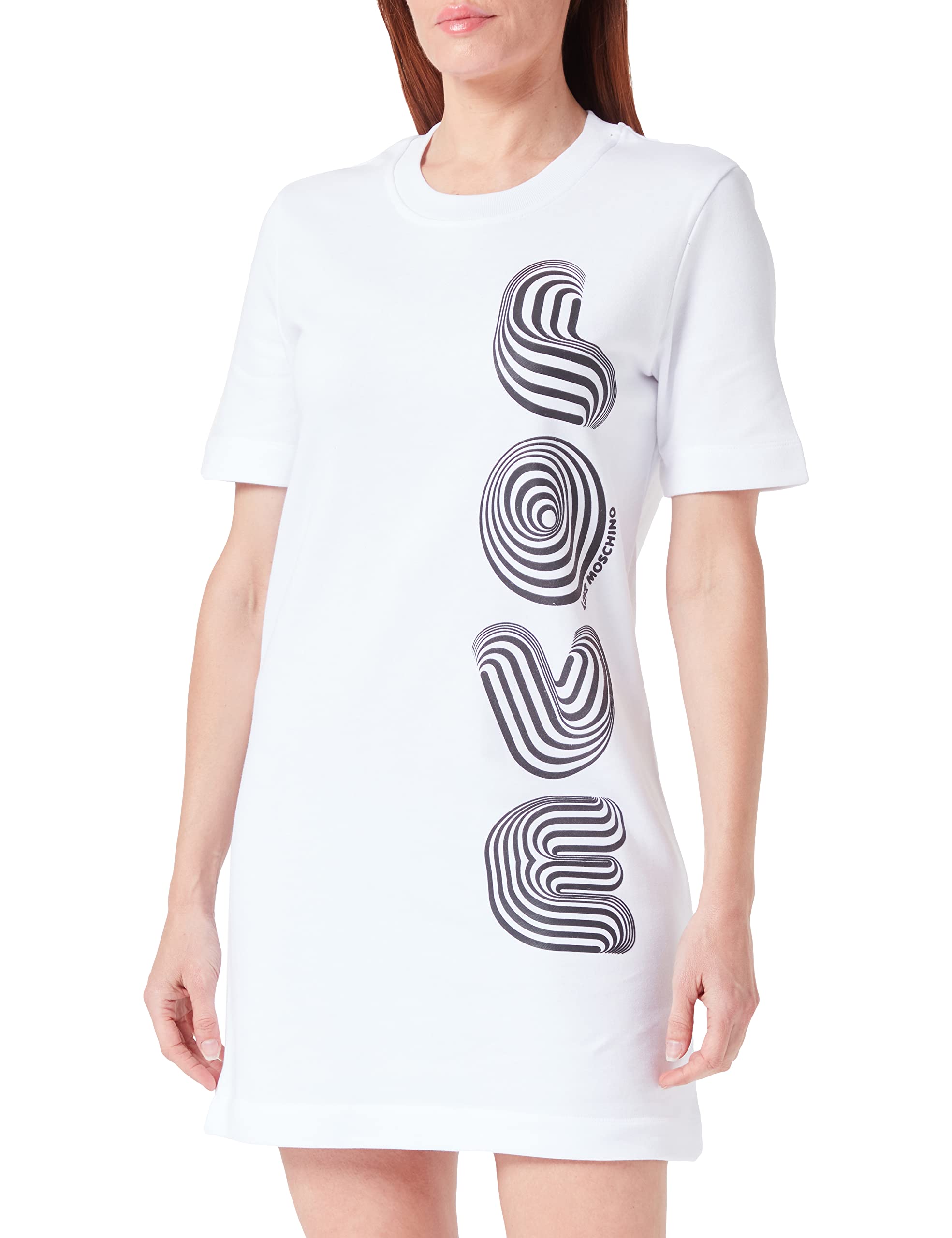 Love Moschino Women's Short-Sleeved T-Shape Regular fit Dress, Optical White, 46