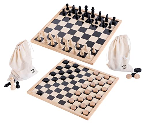 Engelhart - grundlegendes Schach- und Dameset für Anfänger 40 cm incl 2 Canvas Tasche und Figuren