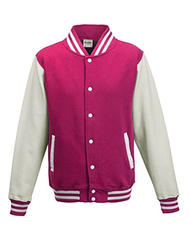 Just Hoods by AWDis Herren Jacke Varsity Jacket, Multicoloured (Hot Pink/White), XXL