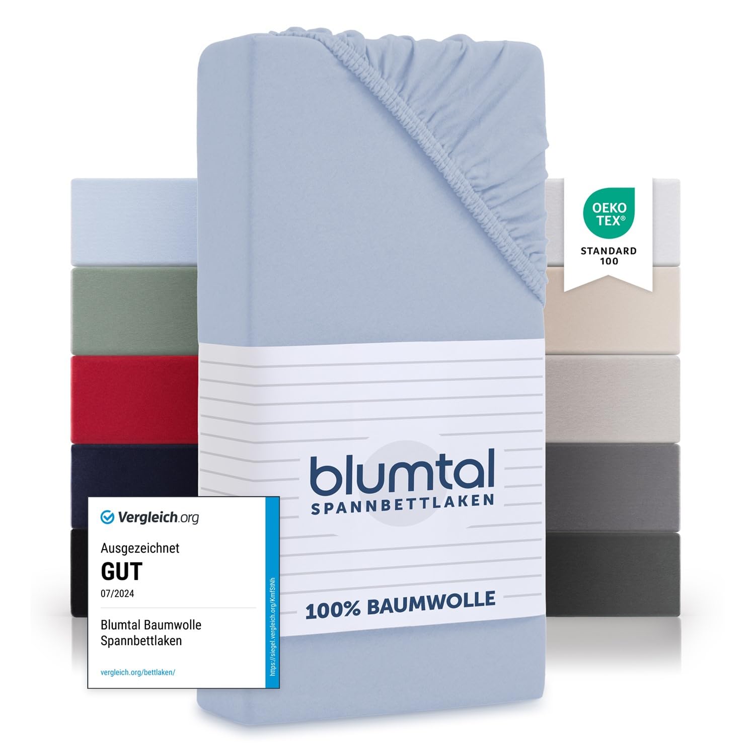 Blumtal® Basics Spannbettlaken 200x200cm Jersey im 2er Set - Bettlaken 200x200 Baumwolle - Oeko-TEX zertifiziertes Spannbetttuch 200x200cm - Matratzenbezug 200x200cm - Leintuch - Hellblau