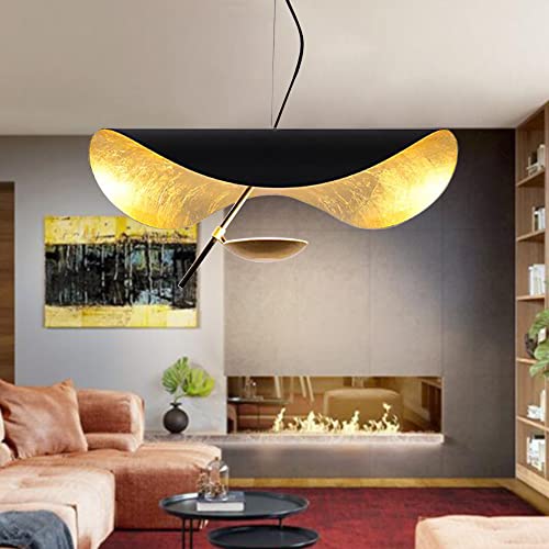 LED Pendelleuchte Blattgold Kronleuchter Kreativer Hut Pendellampe Moderne Esstischlampe Höhenverstellbar Hängelampe Esszimmer Küche Studie Schlafzimmer Wohnzimmer Decken Hängeleuchte Schwarz,60cm