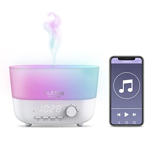 Hubble Mist 5-in-1 Smart Connected Luftbefeuchter mit Duftspender, Bluetooth-Lautsprecher, Nachtlicht und Digitaluhr - Weiß