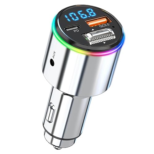 Pluuttiem Auto Bluetooth 5.3 FM-Transmitter Multi-Mode-Anschluss Autoadapter Schnellladegerät für Alle Autos