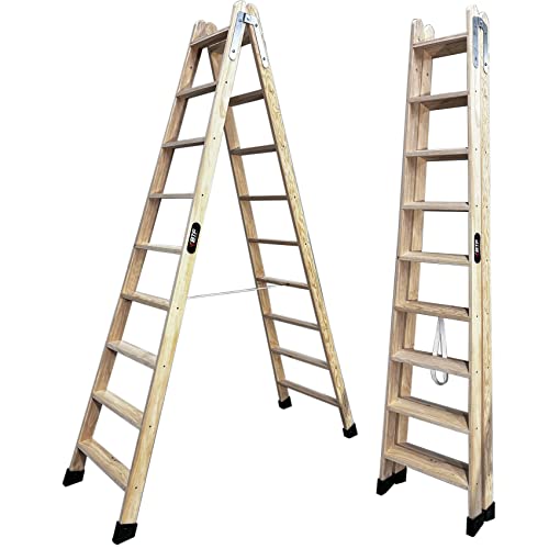 BTF® Treppen aus Kiefernholz, doppelt gesteigert, zertifiziert, ideal für professionelle Maler, Gipsbauer, Elektriker oder sogar für Ihr Zuhause! 9+9 Stufen, H.216 cm, Ref. BTF-MDP009