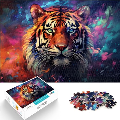 Puzzles Geschenke Spielzeug Tiger auf bunter Galaxie Puzzle für Erwachsene 1000 Teile vollständig ineinander greifenden und zufällig geformten Teilen 1000 Stück (50 x 75 cm)