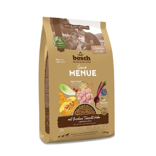 Bosch HPC MENUE Senior mit Tierwohl-Huhn + Dinkel & Hafer| Hundetrockenfutter für ältere Hunde Aller Rassen | 1 x 12 kg