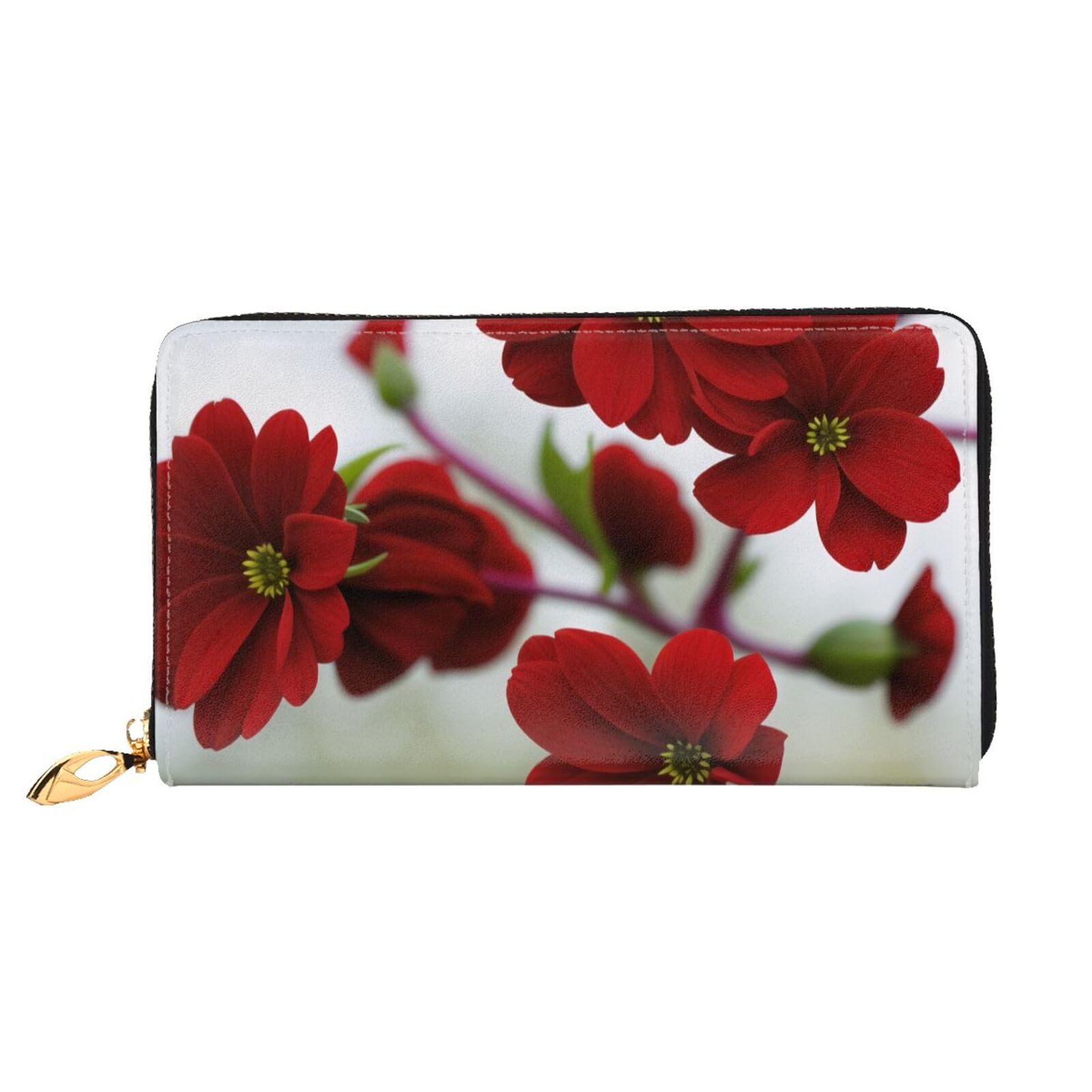 Miniks Damen-Geldbörse mit Tigermuster, Leder, lang, Reisegeldbörse, Kreditkartenetui mit Reißverschluss, Red Flower, Einheitsgröße