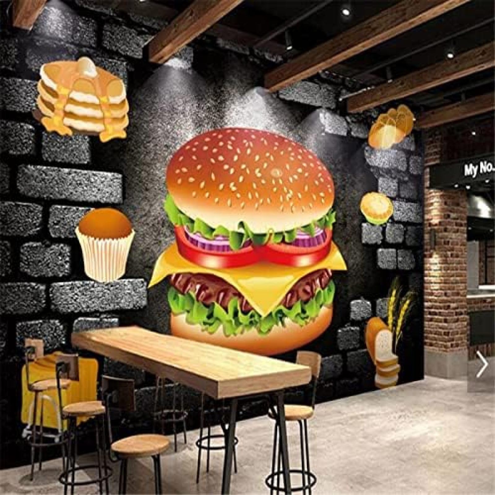 XLMING Bäckerei Fast Food Arbeitskleidung 3D Tapete Wohnzimmer Sofa Schlafzimmer Esszimmer Home Dekoration Wand-150cm×105cm