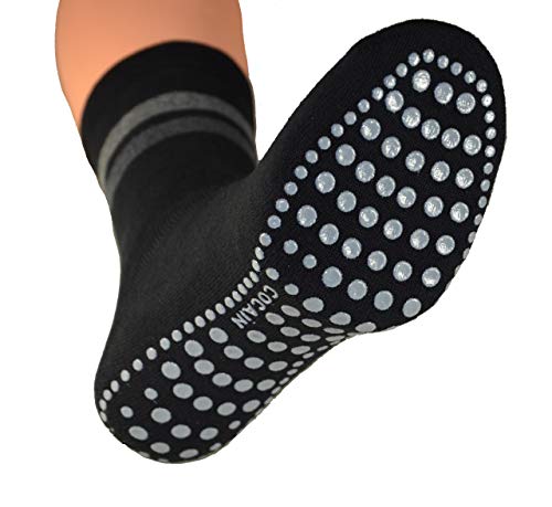 4er Pack Damen & Herren Socken mit ABS Noppen Marke Cocain ohne Gummi, Thermo Socken Frottee, Anti Rutsch Socke, Stoppersocken, Gr.35-38, 4er Pack Schwarz/Anthrazit