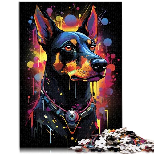 Puzzles für farbenfrohe, psychedelische Schwarze Hundekunst, Puzzles mit 1000 Teilen für Erwachsene, Holzpuzzles, Familienunterhaltungsspielzeug, 1000 Teile (50 x 75 cm)