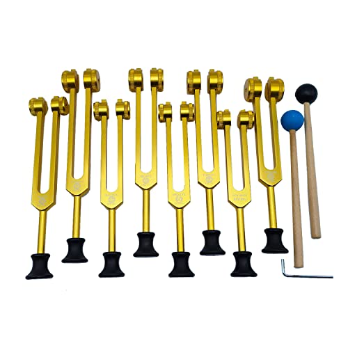 Ranber Stimmgabel-Set für Heilung, Klangtherapie (126,22 Hz, 136,1 Hz, 141,27 Hz, 172,06 Hz, 194,18 Hz, 210,42 Hz, 221,23 Hz) Gold