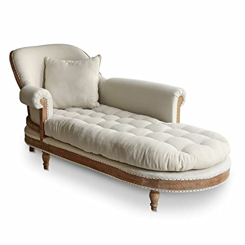 Loberon Chaiselongue Queyranne, handgedrechselte Beine, Klassische Chesterfield-Heftung, großzügiges Sitz-/Liegekissen, Sitzmöbel, Sofa, Mangoholz, Baumwolle, beige