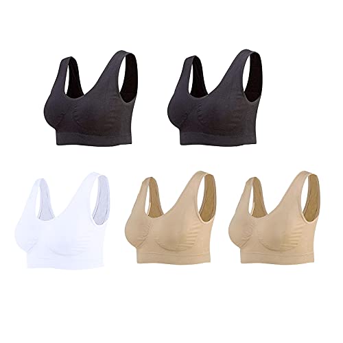 CSHE 5er Pack Yoga BH Soft BH mit Polster Sport BH Set BH Ohne Bügel Guter Halt Mädchen Frauen Shapewear Damen Top Atmungsaktiv Sport Bralette Sporttop Yoga Top Damen Mehrfarbig XL