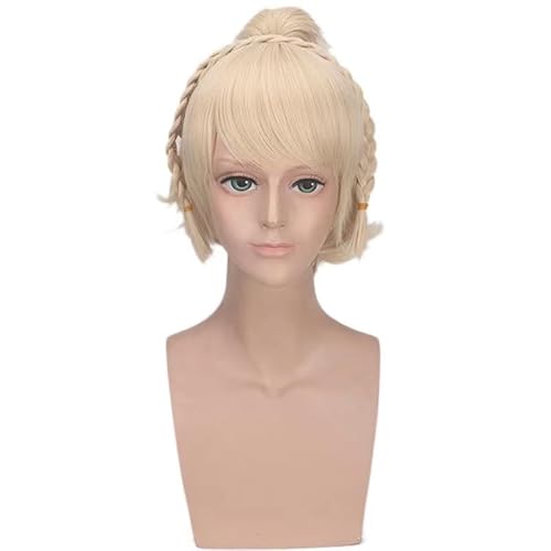 WCCNKK Final Fantasy 15 Lunafreya Nox Fleuret Cosplay Perücke, Blonde Geflochtene Spaltperücke, Mit Kostenloser Perückenkappe,Halloween Kostüm Perücke, Für Party Karneval Weihnachten