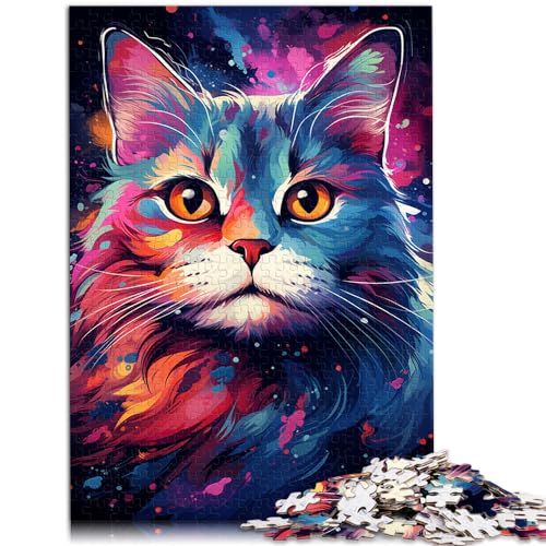 Puzzle, farbenfrohe exotische Katzenzeichnung, 1000-teiliges Holzpuzzle für Erwachsene mit vollständig ineinander greifenden und zufällig geformten Teilen, 1000 Stück (50 x 75 cm)