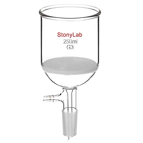 StonyLab Glas Buchner Trichter Filter, Borosilicatglas Vakuum Buchner Filtertrichter mit Feiner Fritte(G3), 76mm Scheibendurchmesser, 80mm Tiefe, mit 24/40 Standard Taper Innengelenk - 250ml