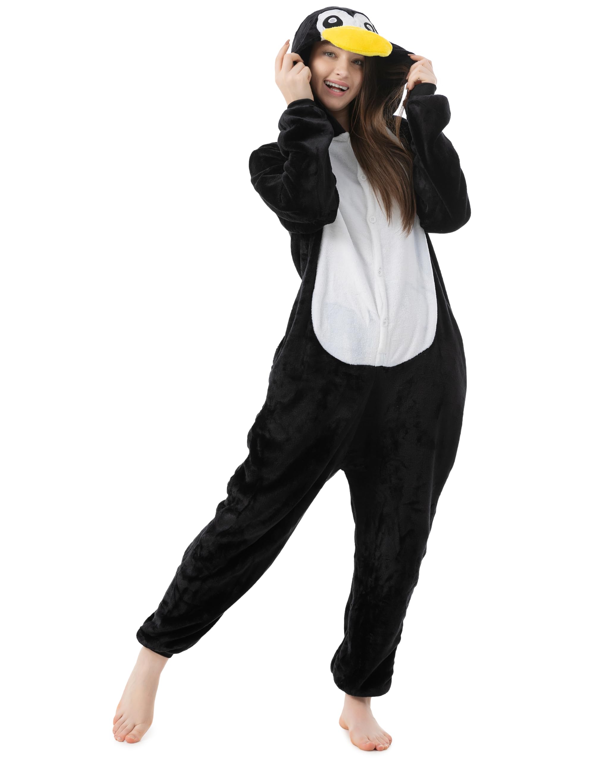 Katara 1744 - Pinguin Kostüm-Anzug Onesie/Jumpsuit Einteiler Body für Erwachsene Damen Herren als Pyjama oder Schlafanzug Unisex - viele Verschiedene Tiere