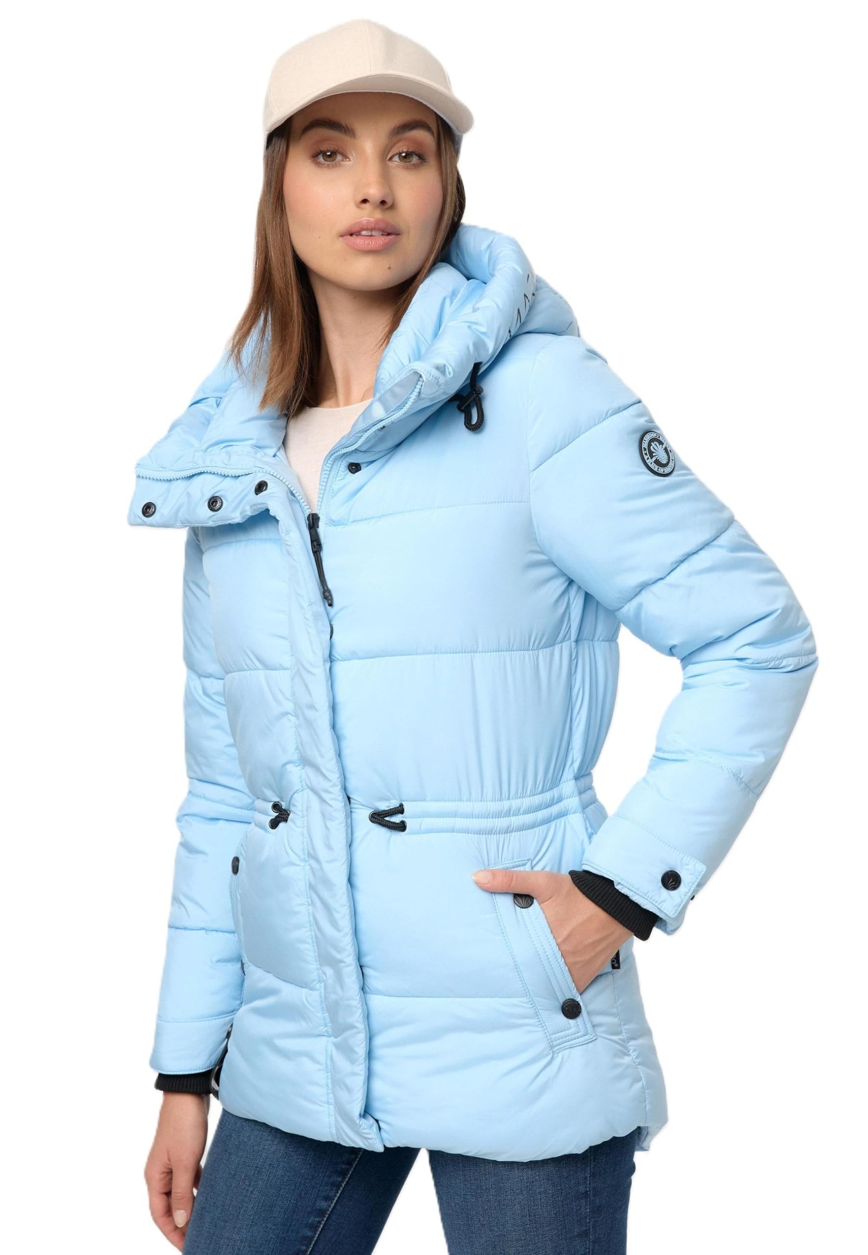 MARIKOO Damen Winter Jacke gesteppte Winterjacke Stepp warm B947 [B947-Akum-Baby-Blue-Gr.S]