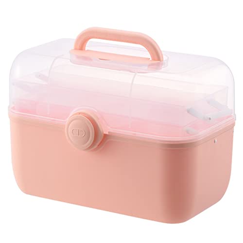 ZESLIV Medizinbox mit Tragegriff Erste Hilfe Koffer Medikamentenbox Medizinkasten Plastik Hausapotheke Box Medizinkoffer Aufbewahrungsbox Rosa 35x21,4x23cm